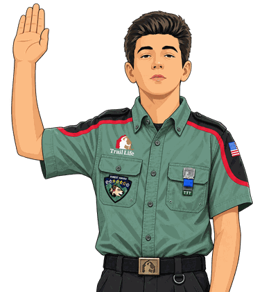 A Trailman giving the Trailman Sign